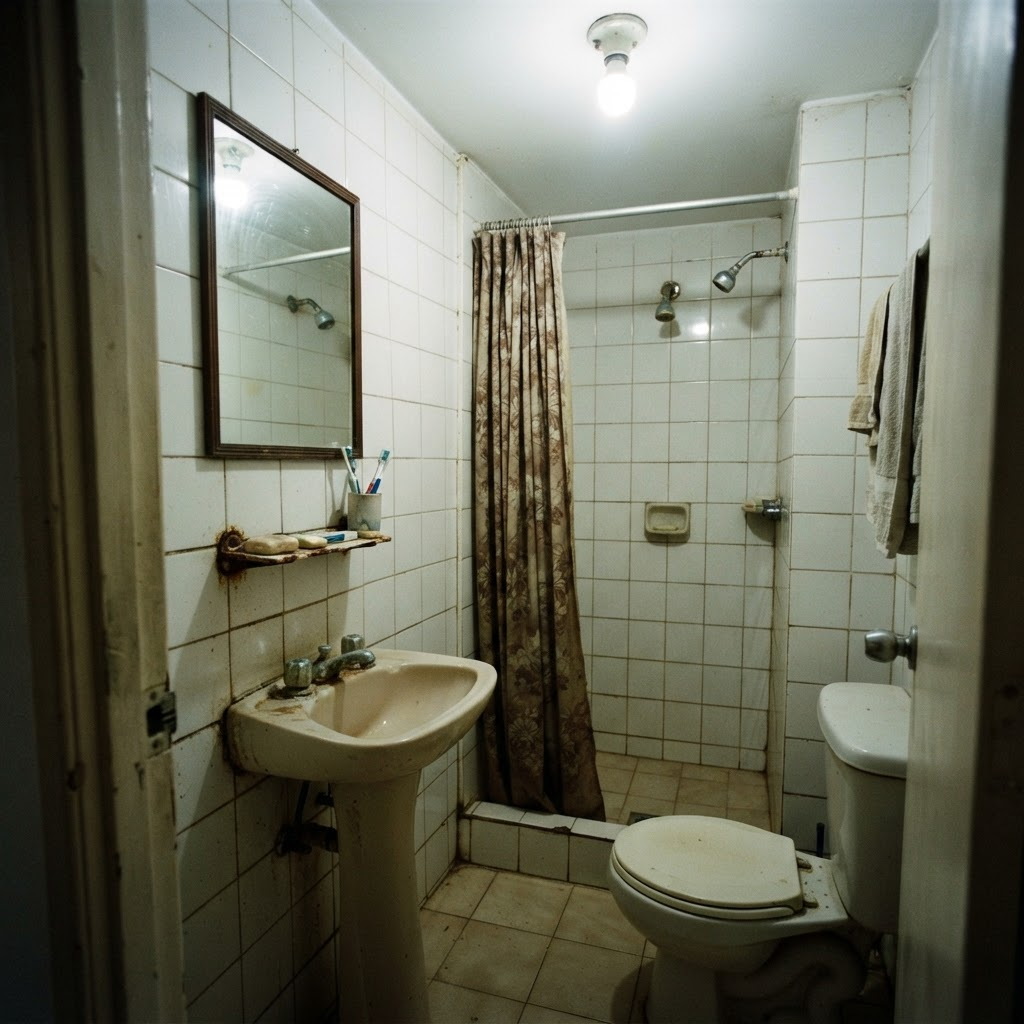 Baño principal en travertino, El Poblado — estado actual